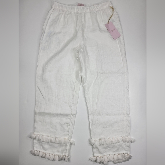 NWT St.Tropez West 100% Linen Elastic Waist Tassle Leg Pull-on Pants Women's S - Picture 5 of 10
